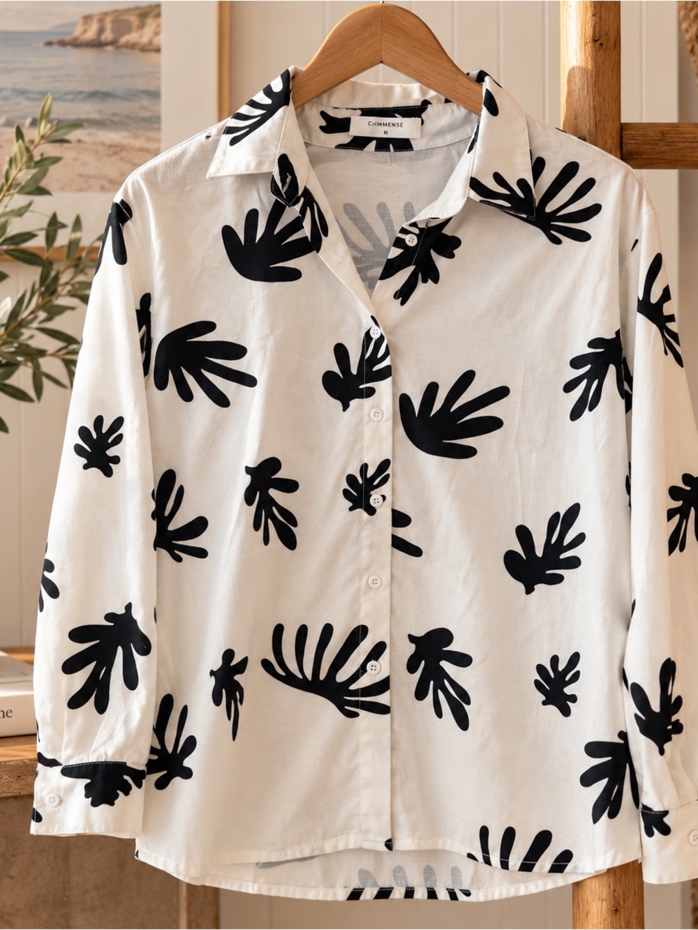Commense Black & White Abstract Print Button Down Shirt Size M